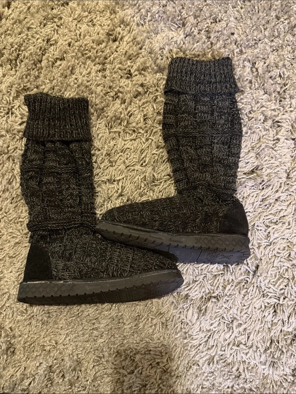 Muk Luks Black and Gray Knit Tall Slipper Boots Size 7